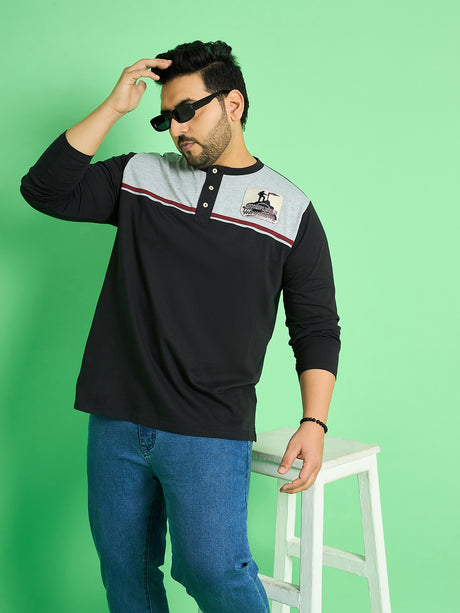 Men Plus Size Jurado Color Block Henley Tshirt - bigbanana