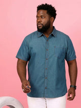 Men Plus Size Kalavao Blue Solid Casual Shirt