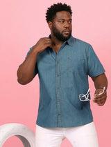 Men Plus Size Kalavao Blue Solid Casual Shirt