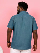 Men Plus Size Kalavao Blue Solid Casual Shirt