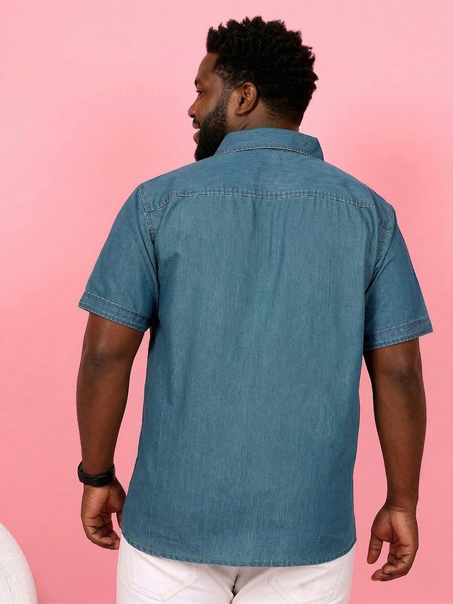 Men Plus Size Kalavao Blue Solid Casual Shirt