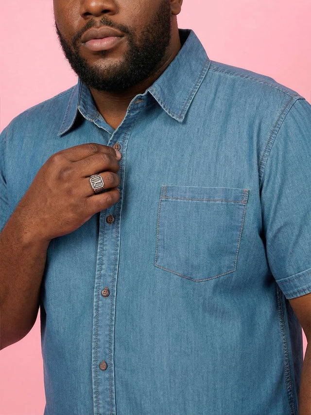 Men Plus Size Kalavao Blue Solid Casual Shirt