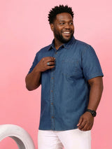Men Plus Size Kalavao Blue Solid Casual Shirt