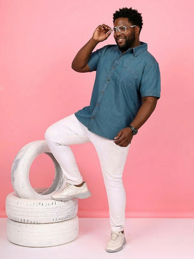Men Plus Size Kalavao Blue Solid Casual Shirt
