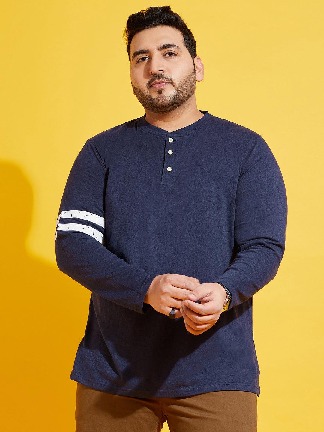 Men Plus Size Kate-10 Solid Henley Tshirt - bigbanana