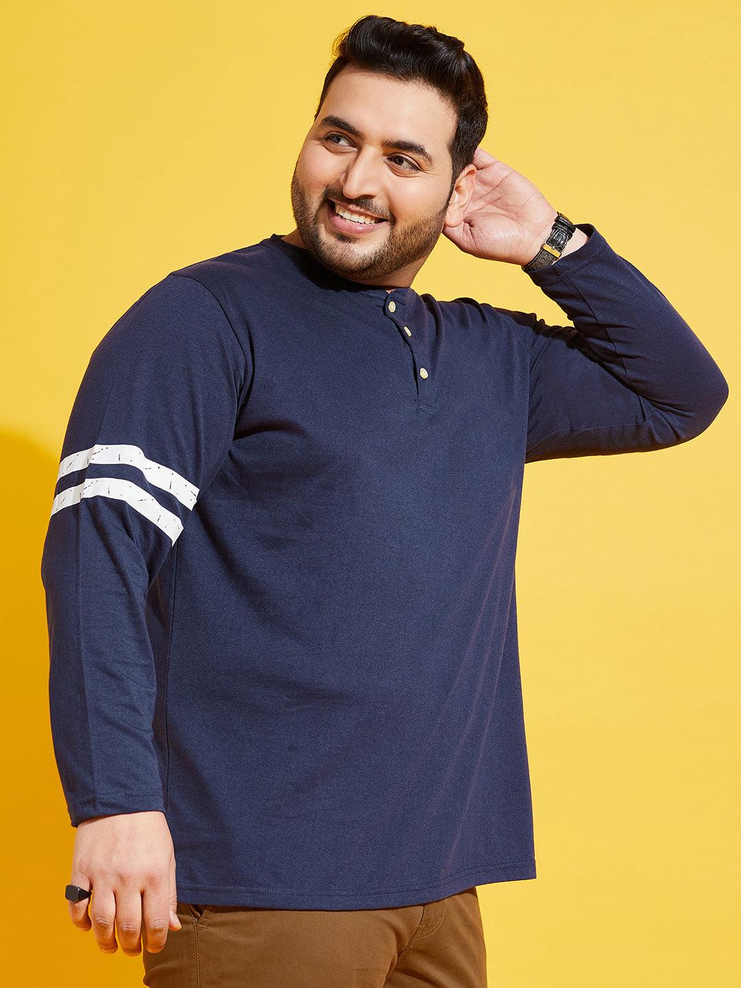 Men Plus Size Kate-10 Solid Henley Tshirt - bigbanana