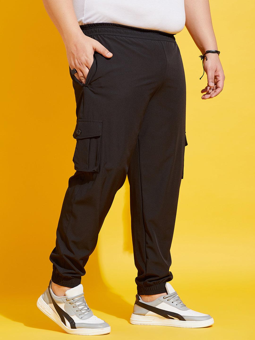 Men Plus Size Kelvin-Black Solid Trackpant - bigbanana