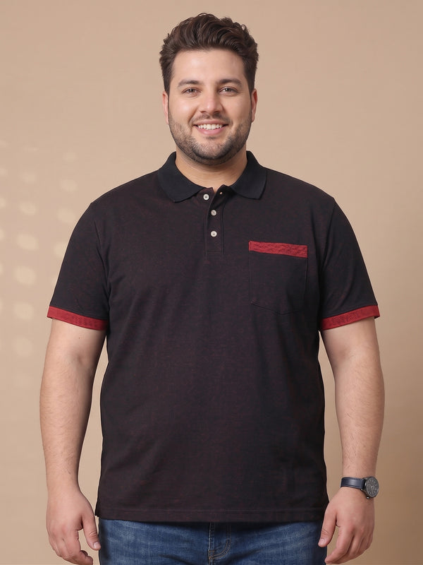 Men Plus Size Inklike Black Solid Polo
