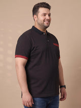 Men Plus Size Inklike Black Solid Polo