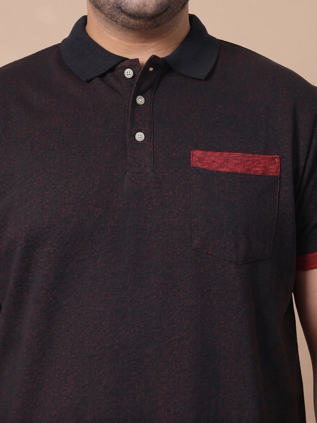 Men Plus Size Inklike Black Solid Polo