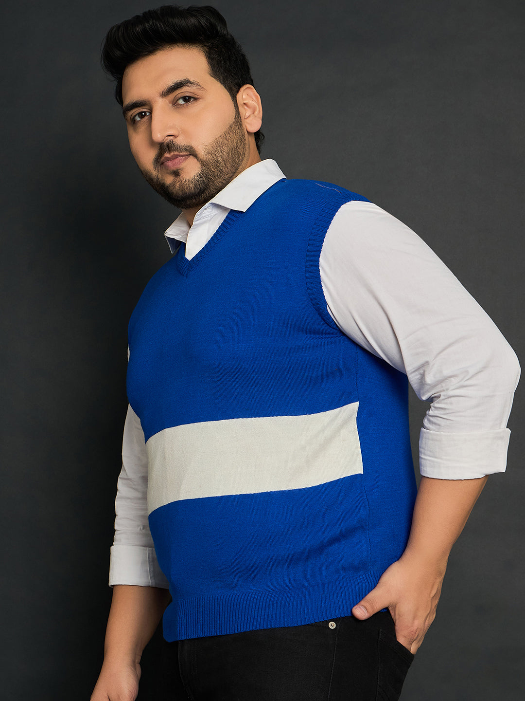 Men Plus Size Konce Colourblocked Sweater - bigbanana