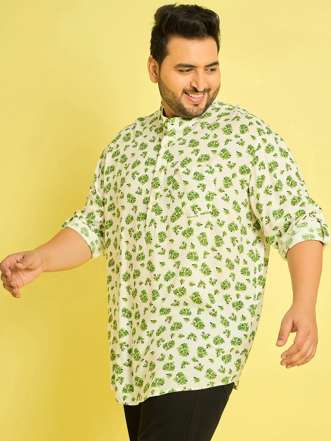 Men Plus Size Kunoy Floral Short Kurta - bigbanana