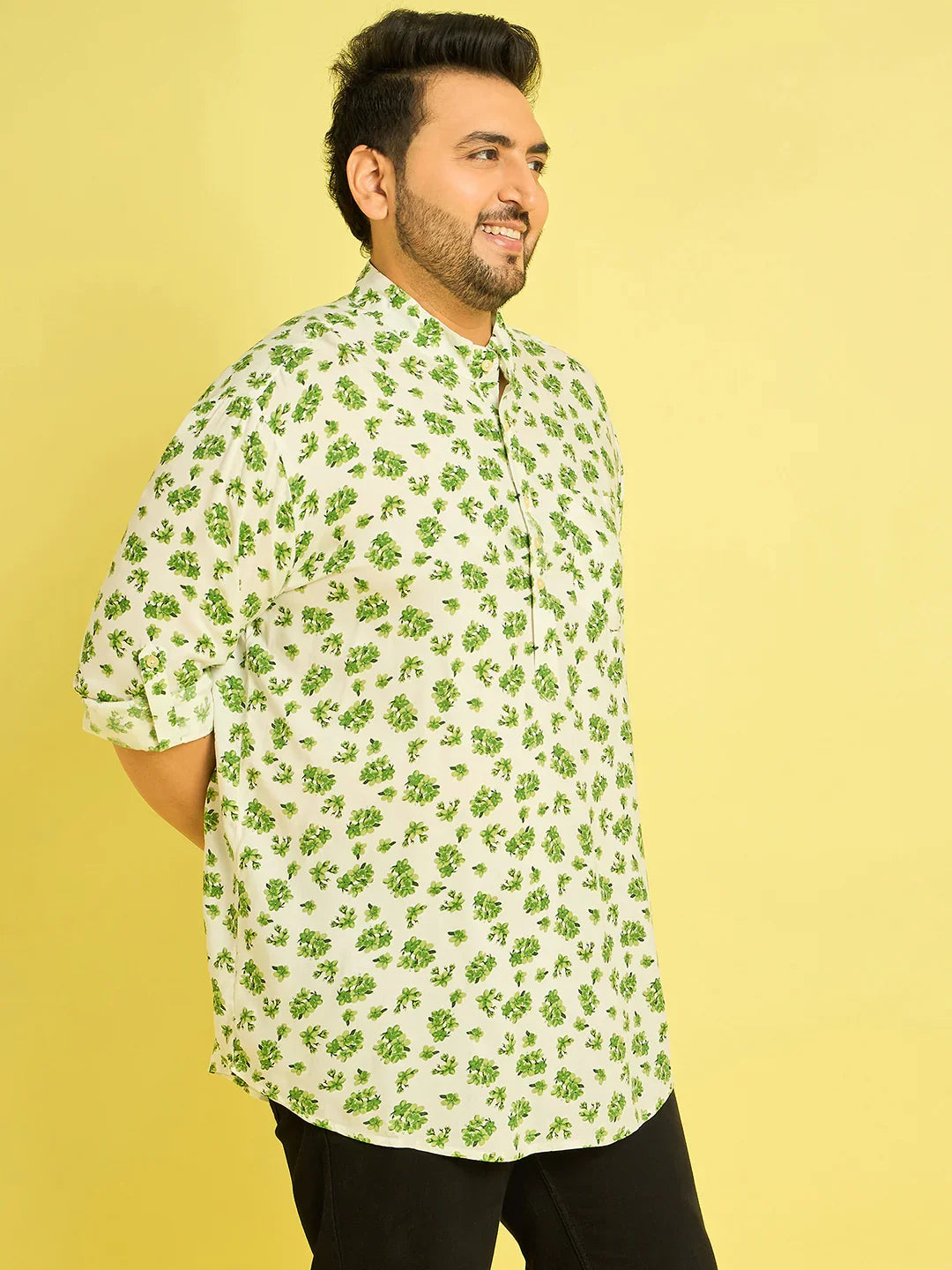 Men Plus Size Kunoy Floral Short Kurta - bigbanana