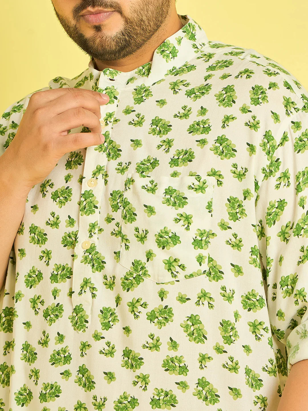 Men Plus Size Kunoy Floral Short Kurta - bigbanana
