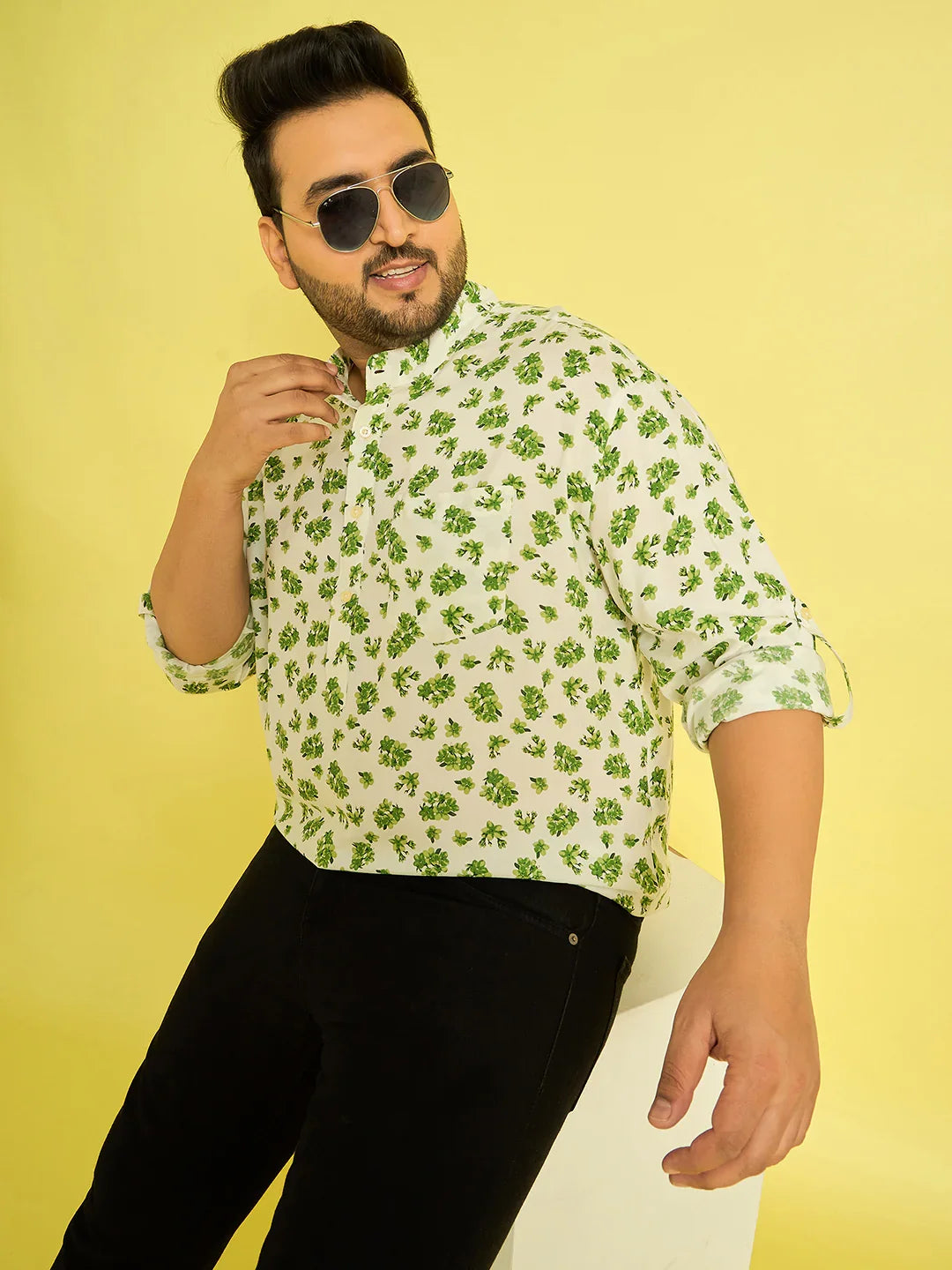 Men Plus Size Kunoy Floral Short Kurta - bigbanana