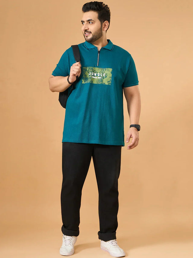 Men Plus Size Laguna Teal Printed Polo Tshirt