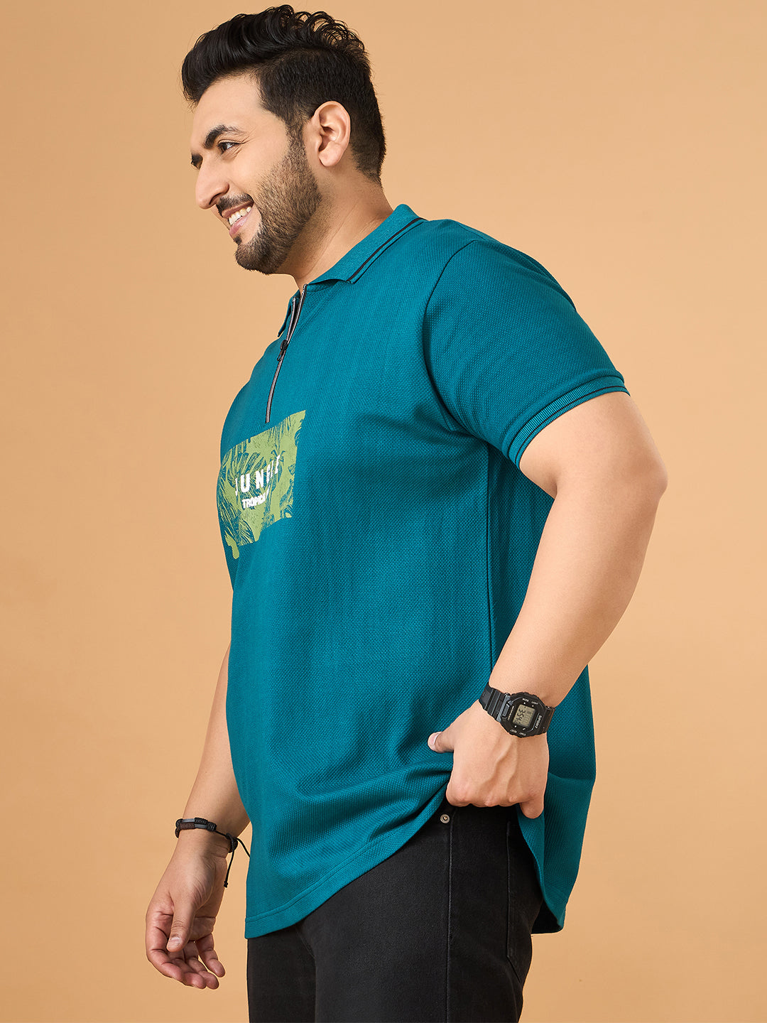 Men Plus Size Laguna Teal Printed Polo Tshirt