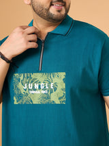 Men Plus Size Laguna Teal Printed Polo Tshirt