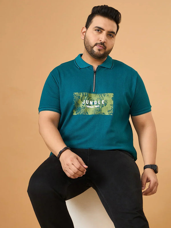 Men Plus Size Laguna Teal Printed Polo Tshirt