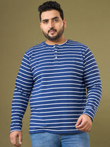 Men Plus Size Larvic Striped Henley Tshirt