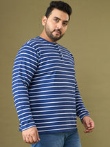 Men Plus Size Larvic Striped Henley Tshirt