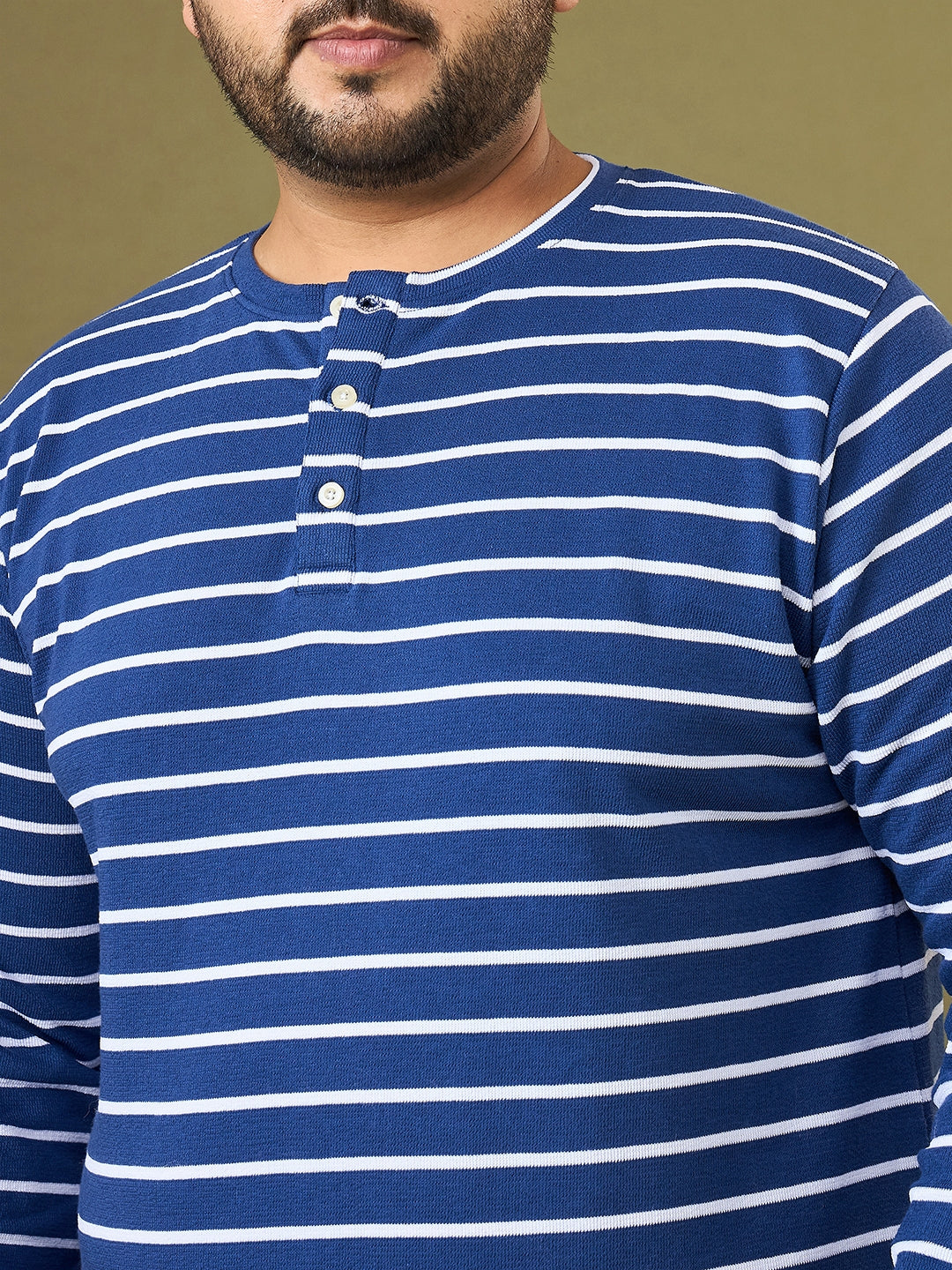 Men Plus Size Larvic Striped Henley Tshirt