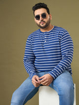 Men Plus Size Larvic Striped Henley Tshirt