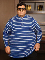 Men Plus Size Larvic Striped Henley Tshirt
