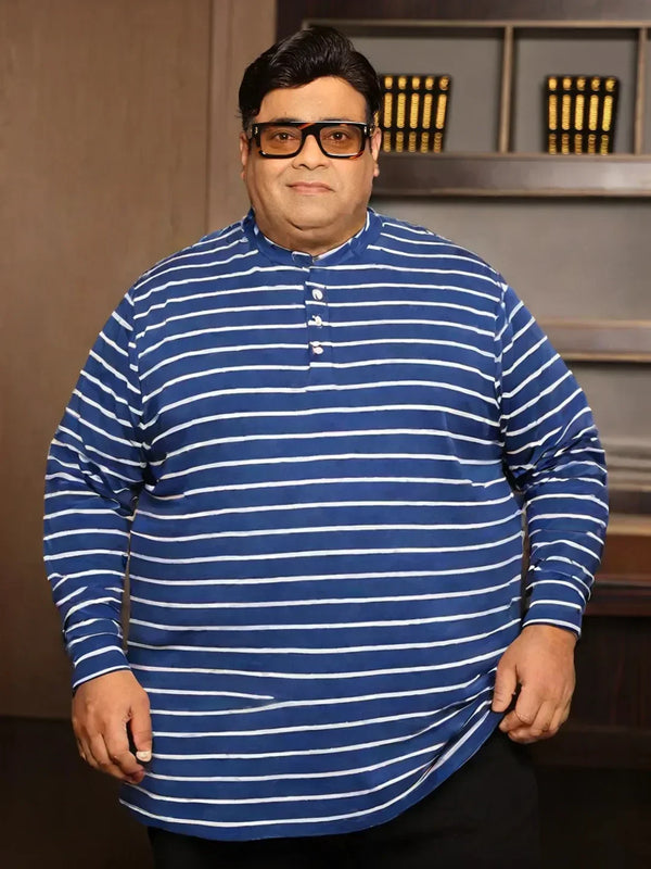 Men Plus Size Larvic Striped Henley Tshirt