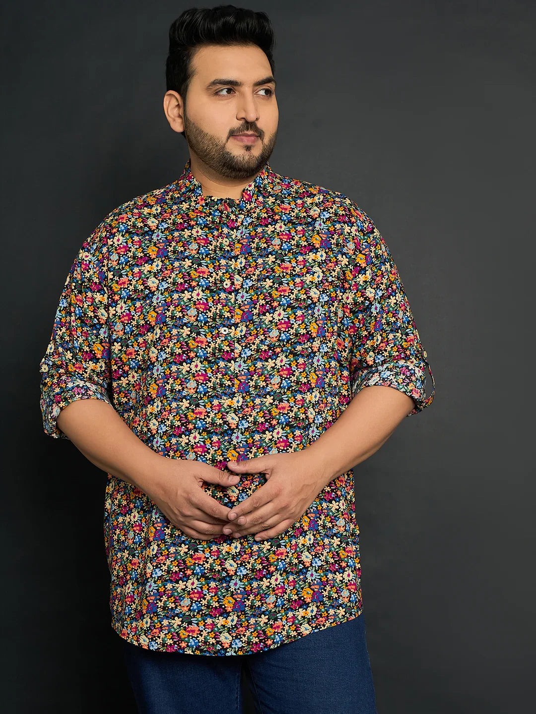 Men Plus Size Lasko Floral Short Kurta - bigbanana