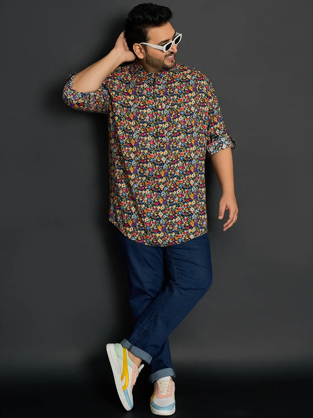 Men Plus Size Lasko Floral Short Kurta - bigbanana