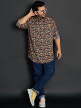 Men Plus Size Lasko Floral Short Kurta - bigbanana