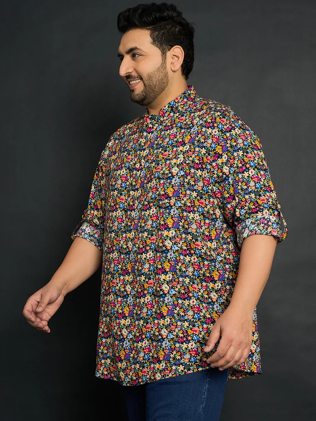 Men Plus Size Lasko Floral Short Kurta - bigbanana
