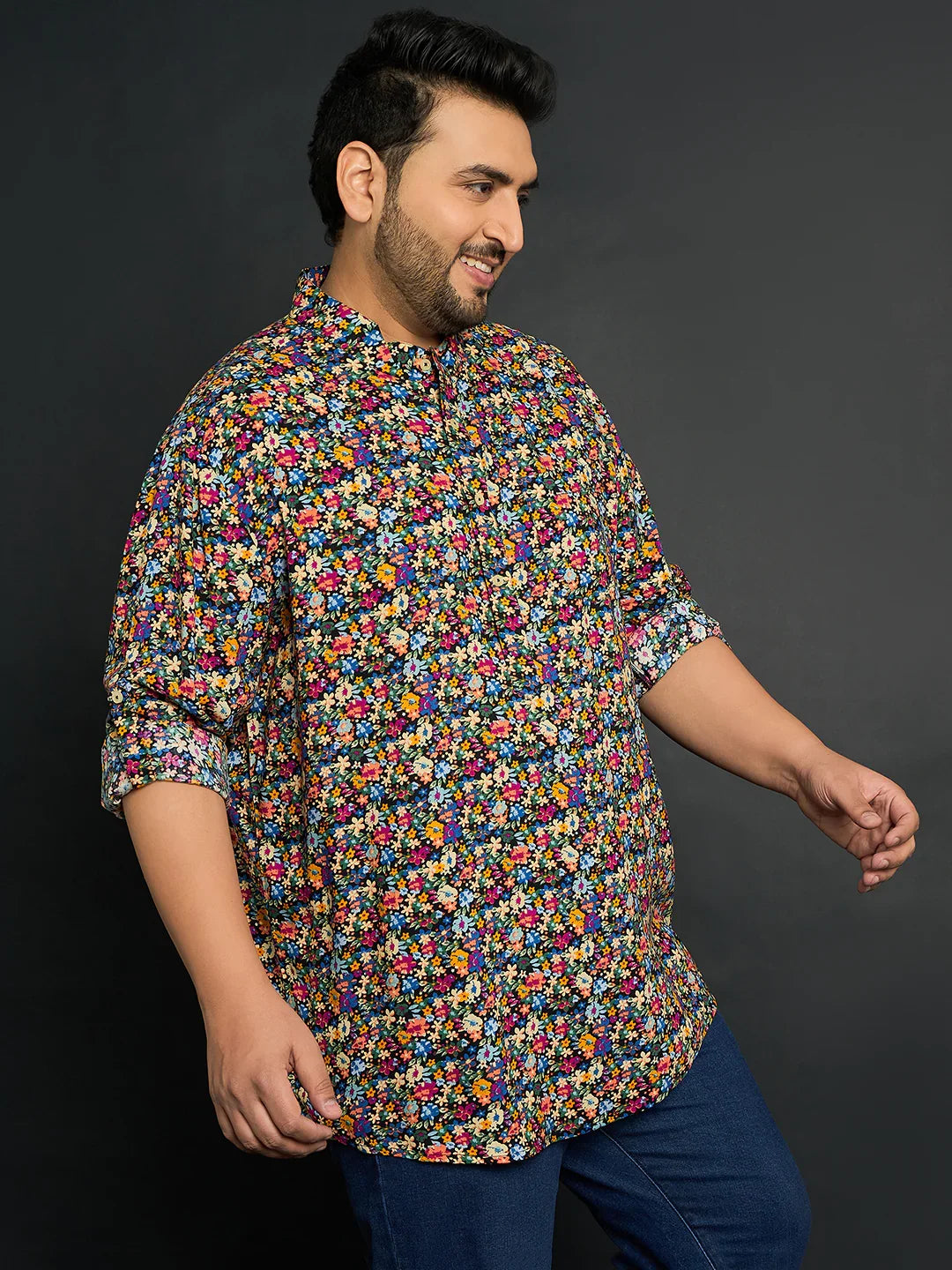 Men Plus Size Lasko Floral Short Kurta - bigbanana