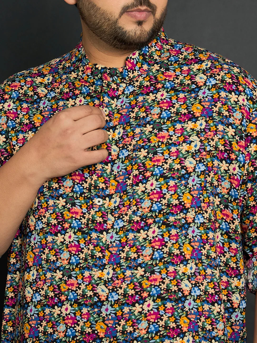 Men Plus Size Lasko Floral Short Kurta - bigbanana