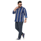 Men Plus Size Lava-Blue Striped Shirt - bigbanana