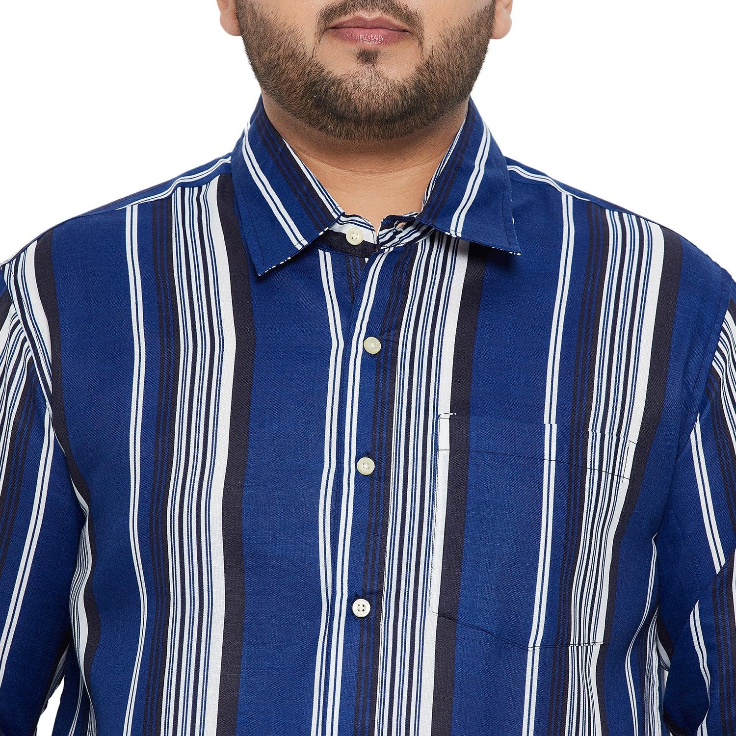 Men Plus Size Lava-Blue Striped Shirt - bigbanana