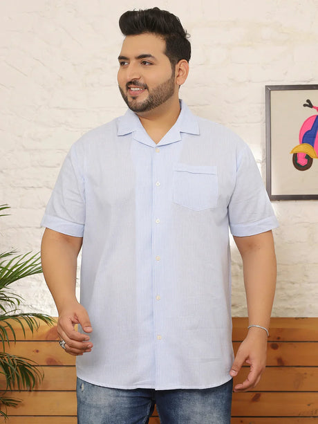 Men Plus Size Layvon Sky-Blue Striped Shirt - bigbanana