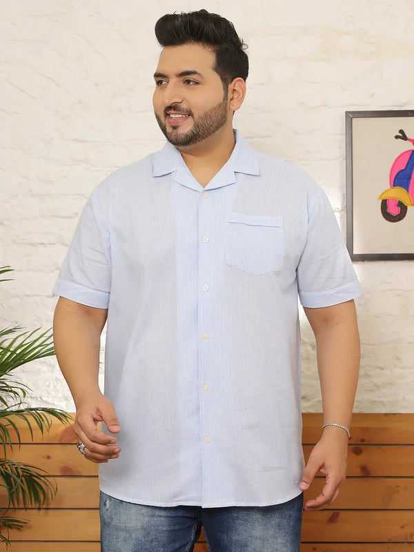 Men Plus Size Layvon Sky-Blue Striped Shirt