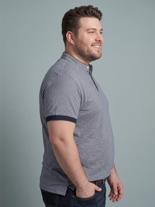 Men Plus Size Embellish Blue Solid Henley