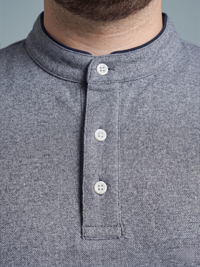 Men Plus Size Embellish Blue Solid Henley