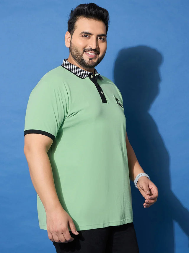 Men Plus Size Leaf Green Solid Polo Tshirt