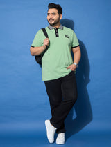 Men Plus Size Leaf Green Solid Polo Tshirt