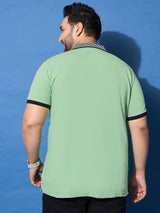 Men Plus Size Leaf Green Solid Polo Tshirt