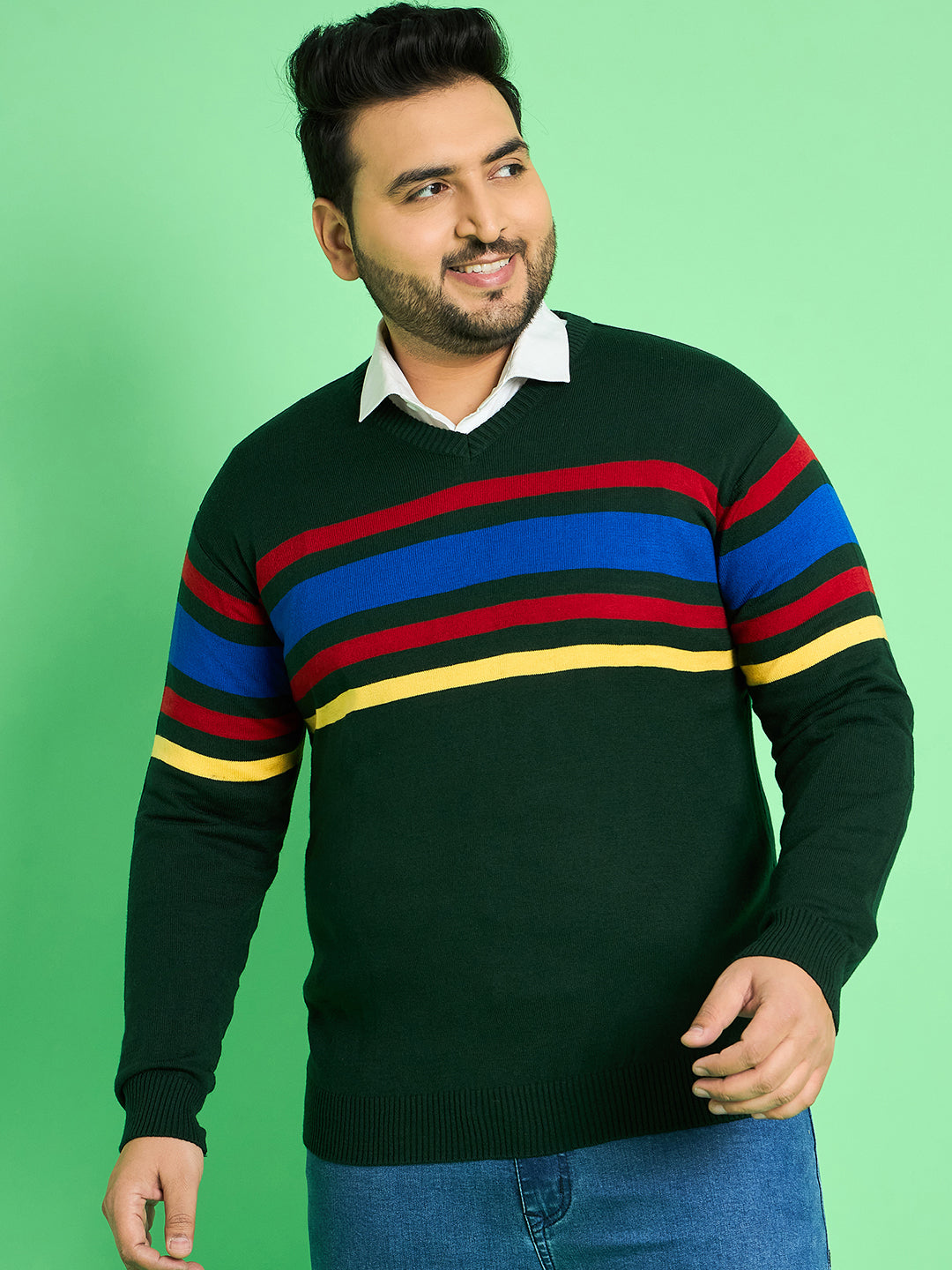 Men Plus Size Leonora Striped Sweater - bigbanana