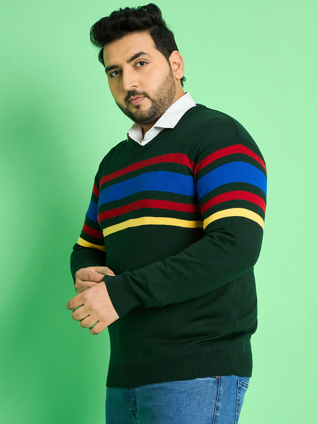 Men Plus Size Leonora Striped Sweater - bigbanana