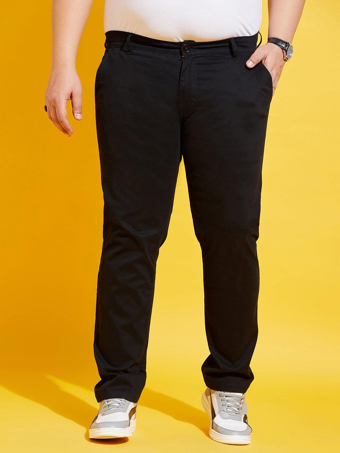 Men Plus Size Lepton-Black Solid Trouser - bigbanana