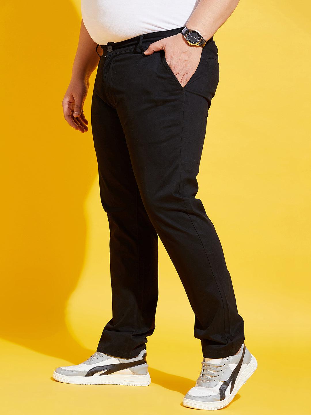 Men Plus Size Lepton-Black Solid Trouser - bigbanana