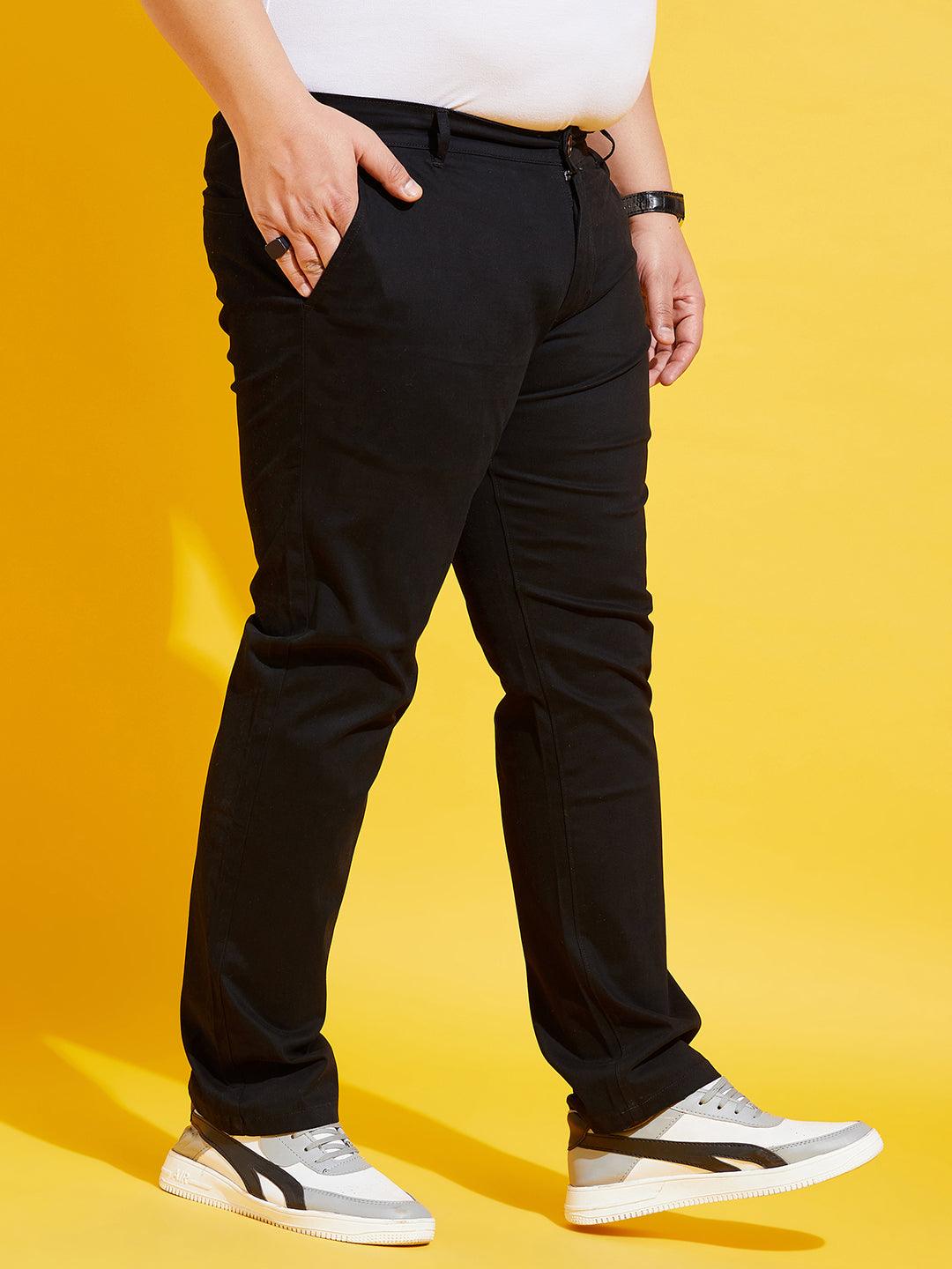 Men Plus Size Lepton-Black Solid Trouser - bigbanana