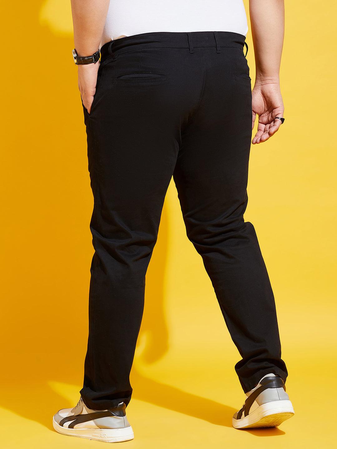 Men Plus Size Lepton-Black Solid Trouser - bigbanana